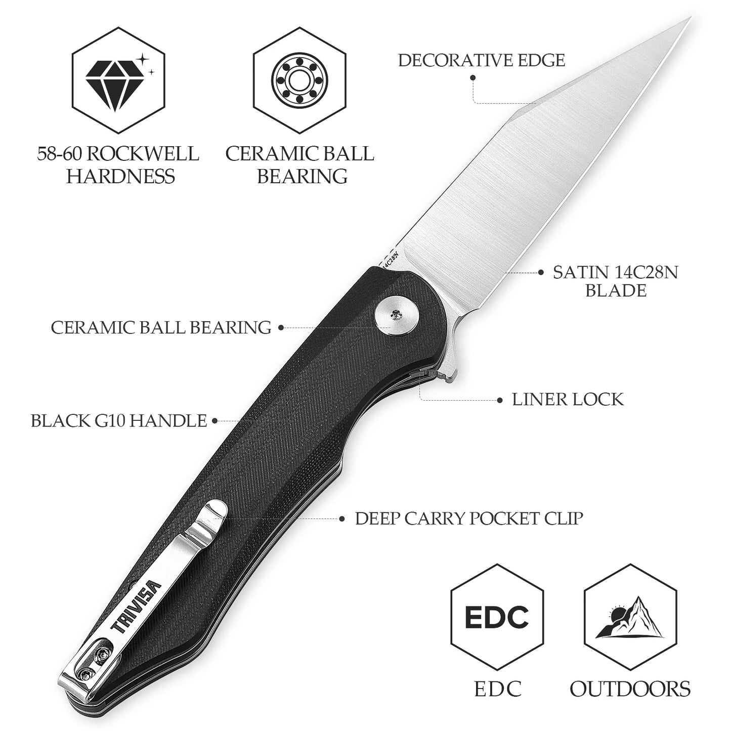 TRIVISA Lynx-03 Liner Lock,3.66" 14C28N Steel,G10 Handle