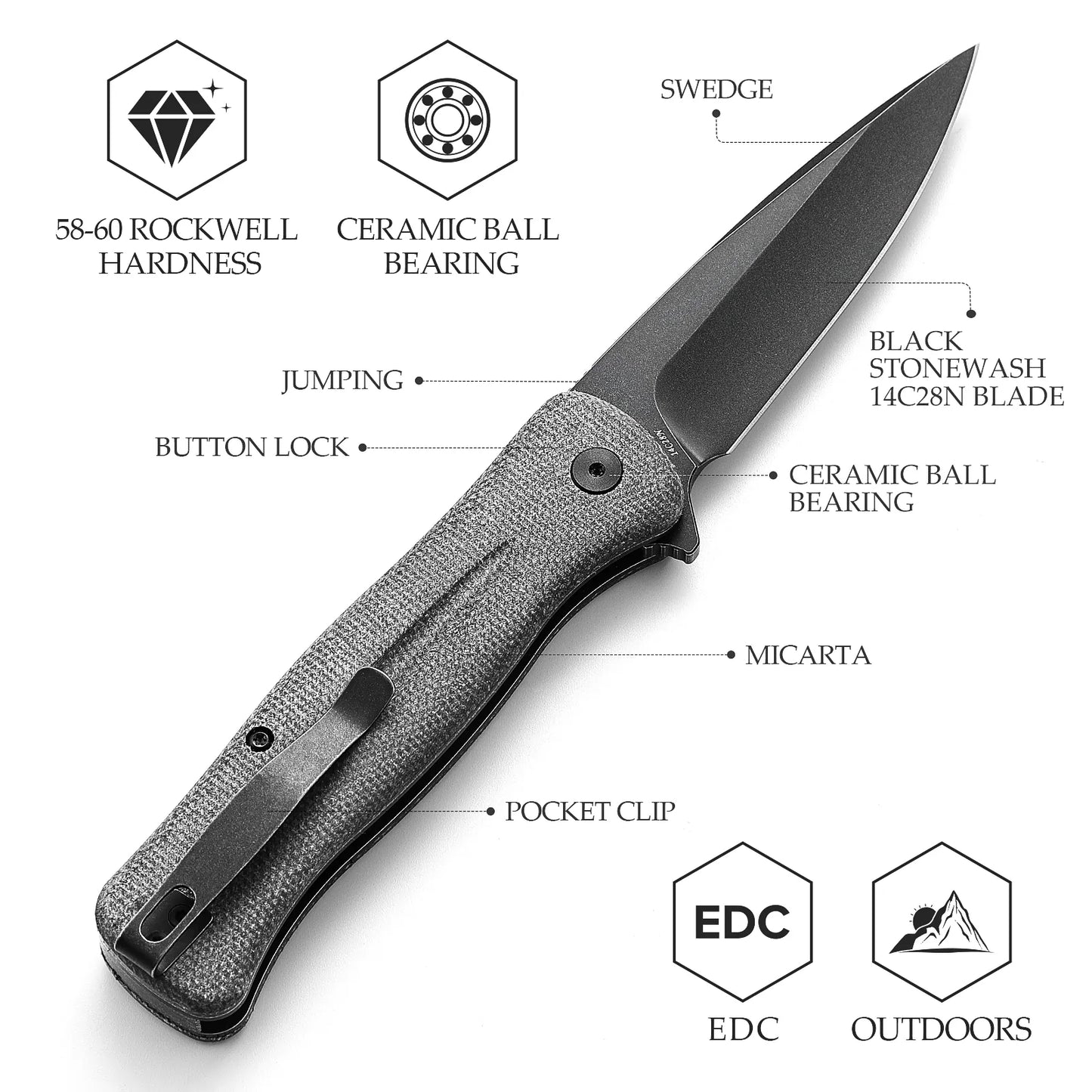 TRIVISA Dor-04Ba Button Lock,3.66" 14C28N Steel,Micarta Handle