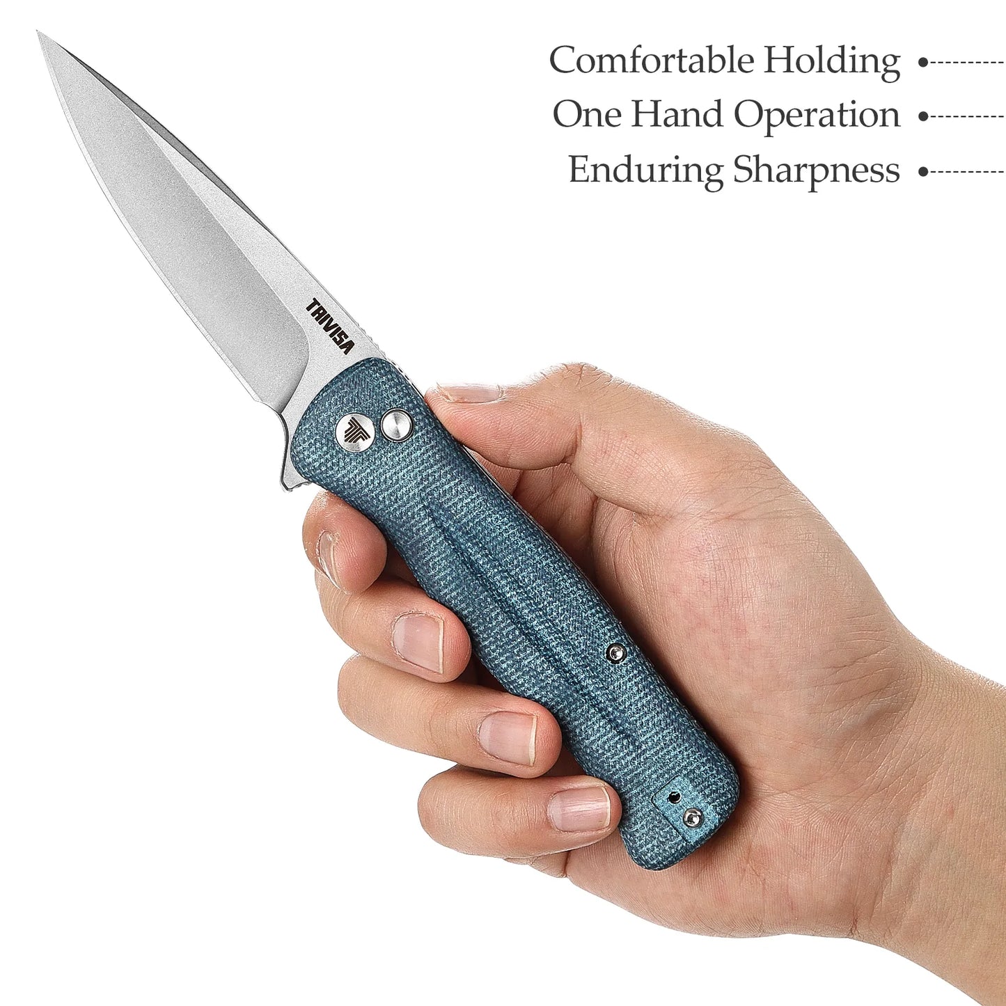 TRIVISA Dor-04Bu Button Lock,3.66" 14C28N Steel,Micarta Handle