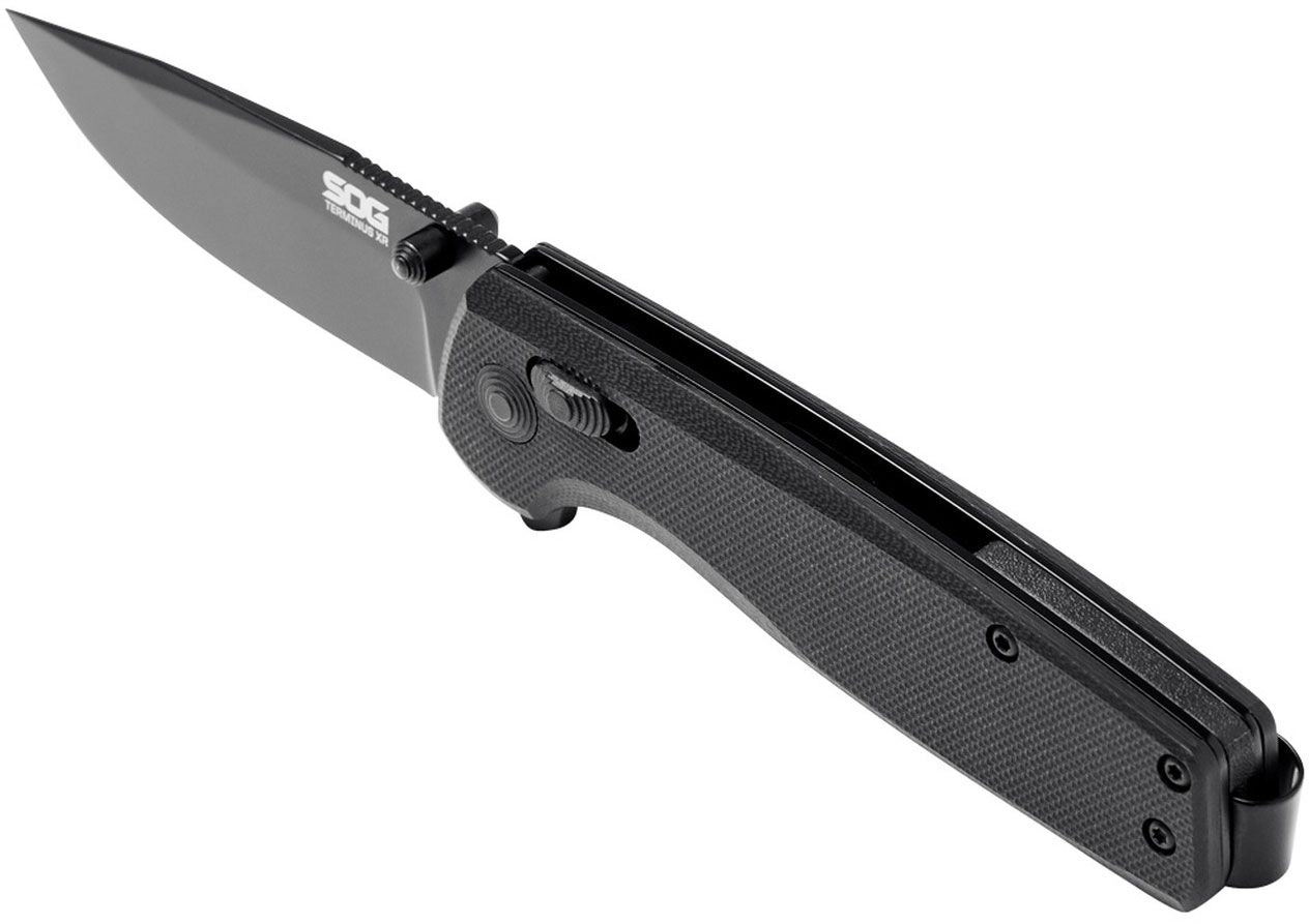 SOG Terminus XR Flipper Knife 2.95" Black Point Blade, Black G10 Handles - XR Lock - TM1027-BX