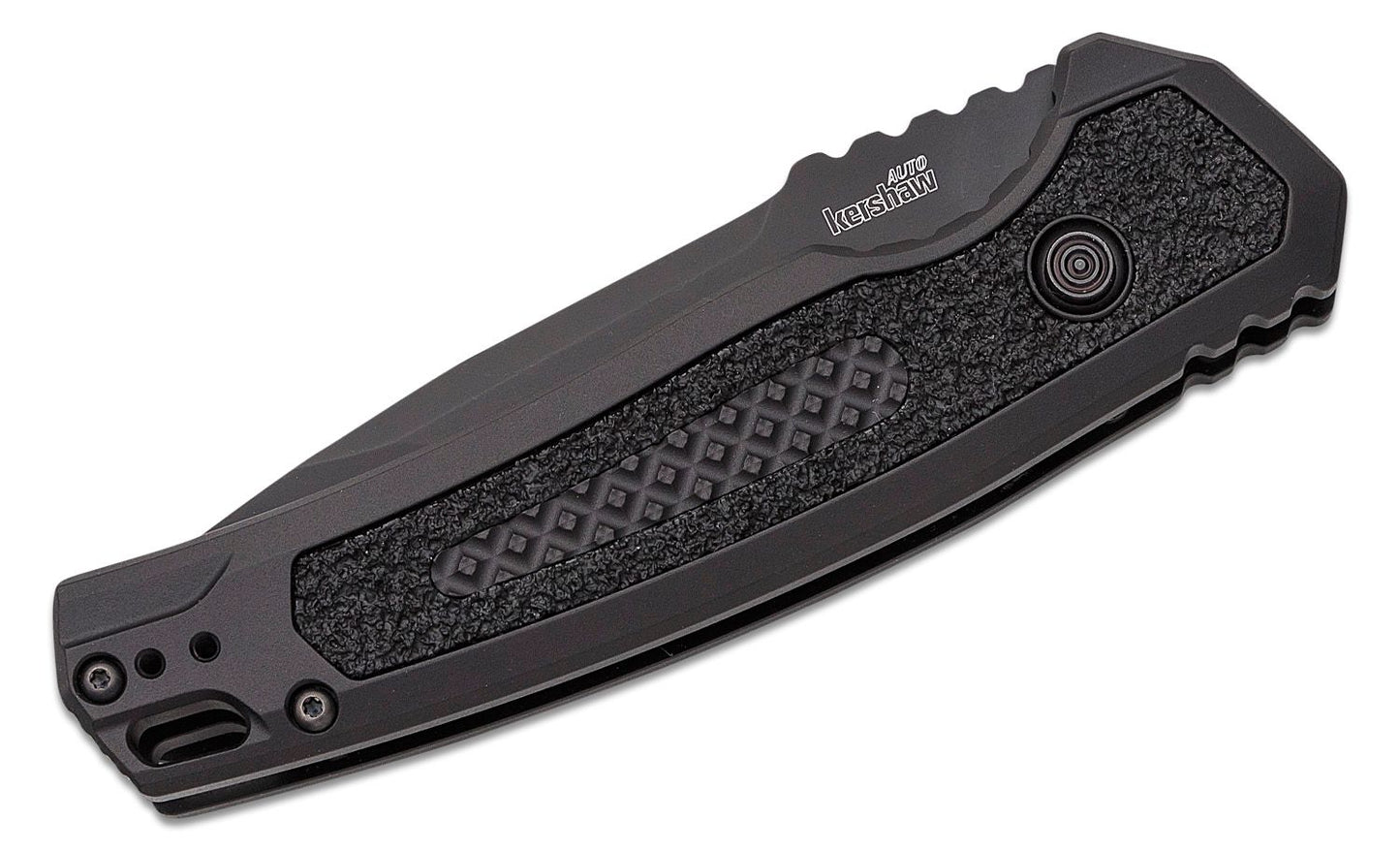 Kershaw 7105 Launch 16 AUTO Folding Knife 3.45" CPM-M4 Black Cerakote Tanto Combo Blade, Black Aluminum Handles with Trac-Tec Inlays, Reversible Clip