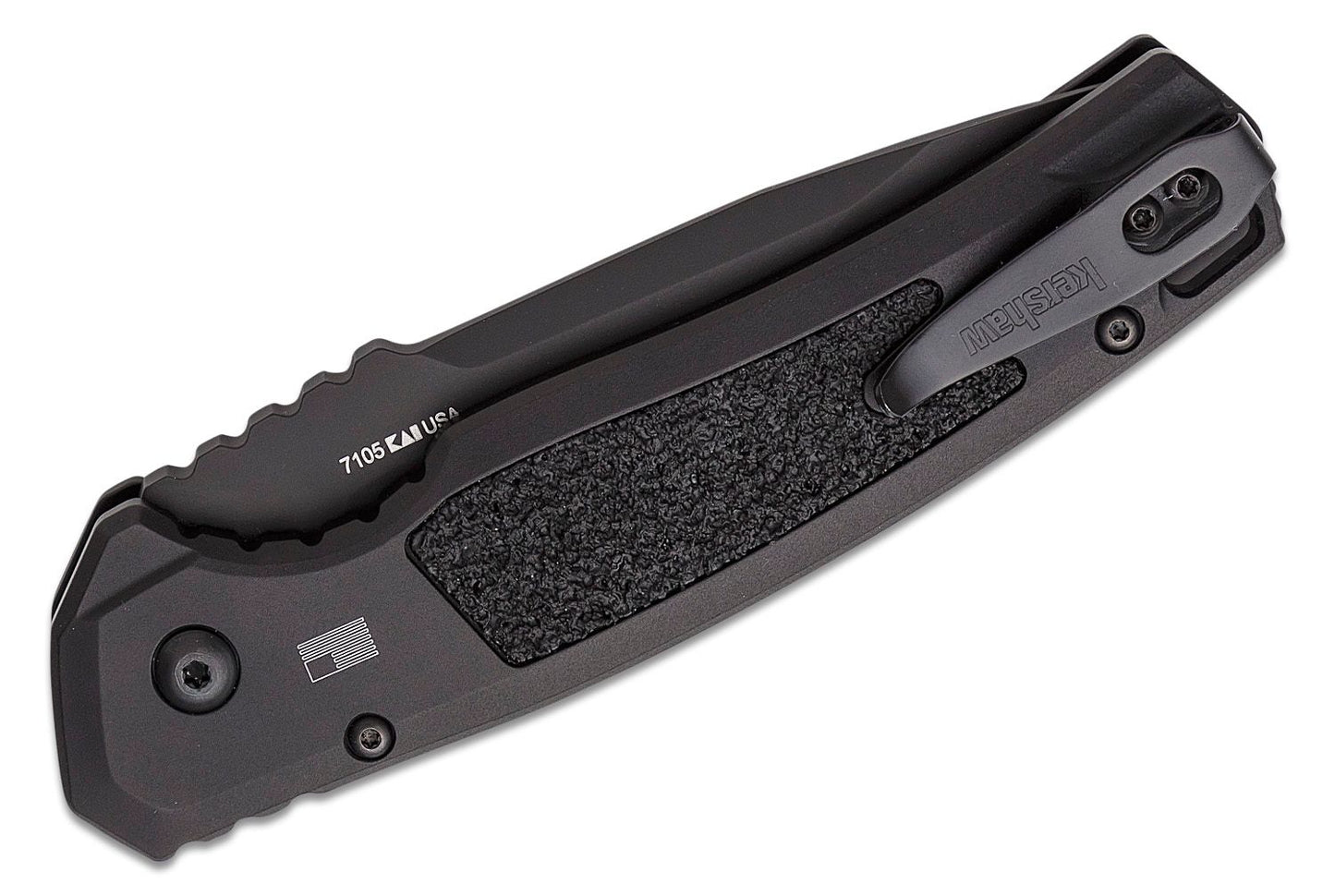 Kershaw 7105 Launch 16 AUTO Folding Knife 3.45" CPM-M4 Black Cerakote Tanto Combo Blade, Black Aluminum Handles with Trac-Tec Inlays, Reversible Clip