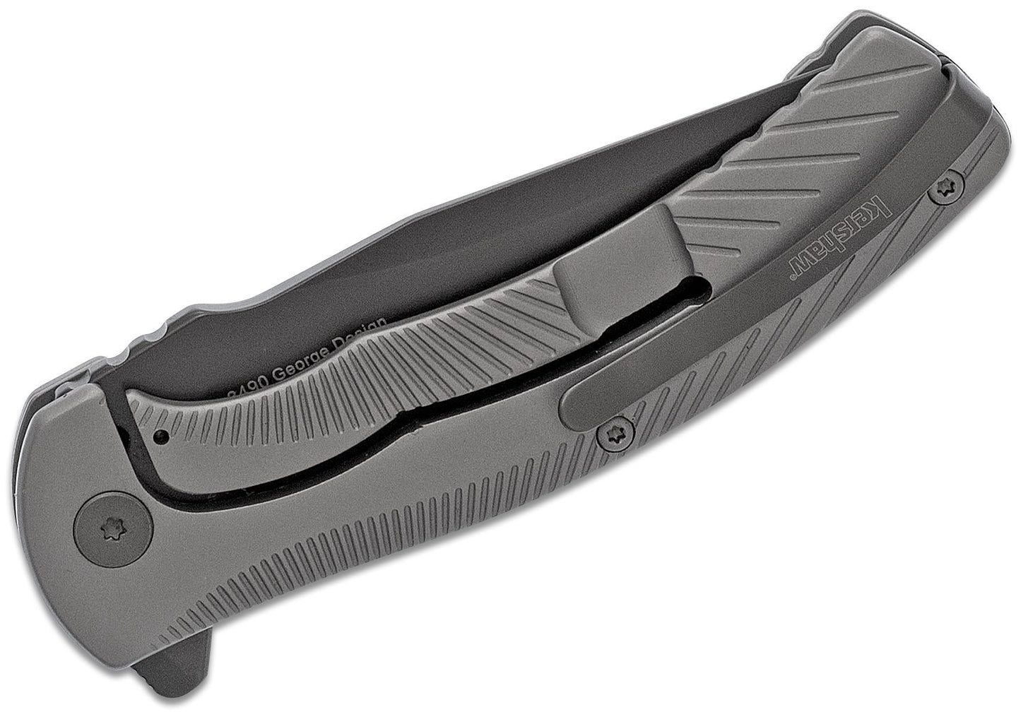 Kershaw 3490 Les George Seguin Flipper Knife 3.1" Gray PVD Blade, Milled Stainless Steel Handles, Frame Lock