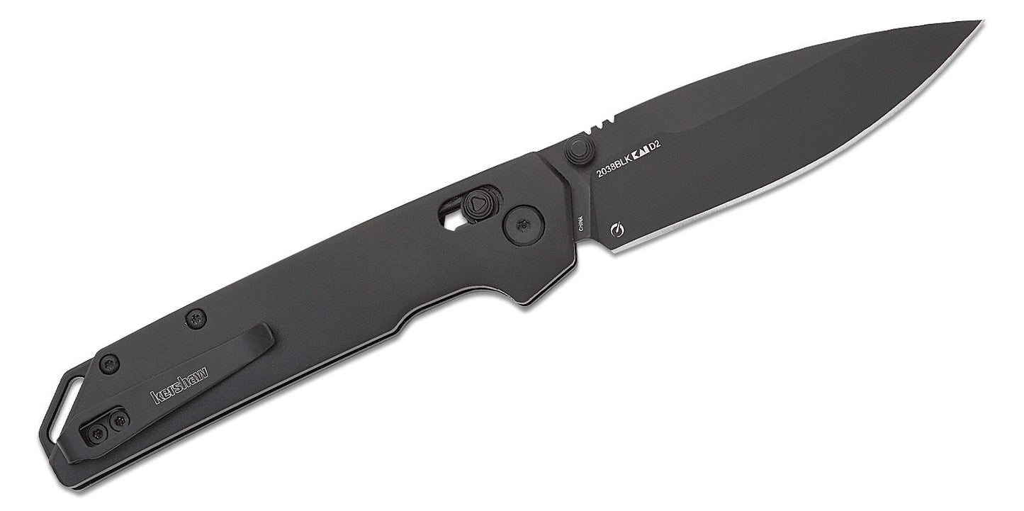 Kershaw 2038BLK Iridium DuraLock KVT Folding Knife 3.4" D2 Black PVD Spear Point Blade, Black Aluminum Handles, Reversible Clip, AXIS/Crossbar Lock