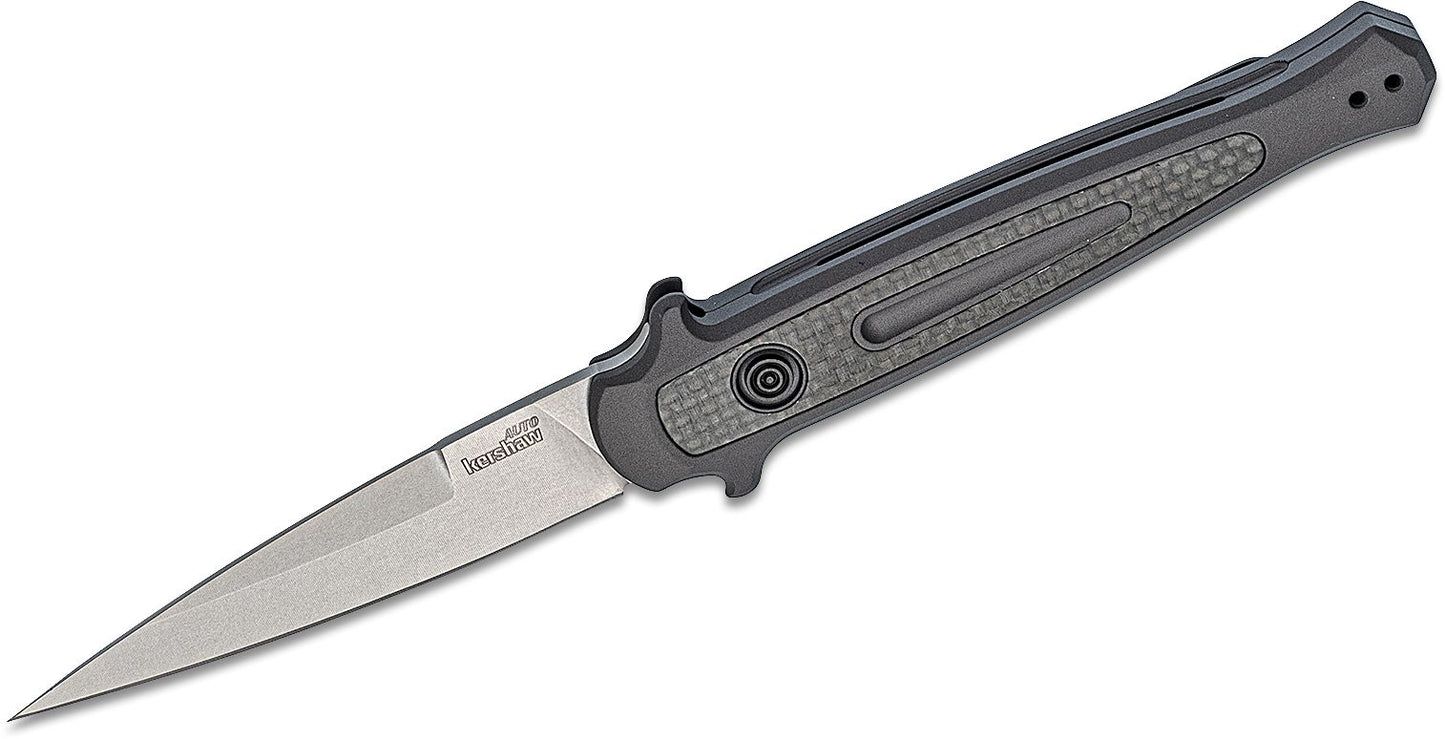 Kershaw 7150 Launch 8 AUTO Folding Knife 3.5" Stonewashed CPM-154 Spear Point Blade, Dark Gray Anodized Aluminum Handles w/ Carbon Fiber Inlay