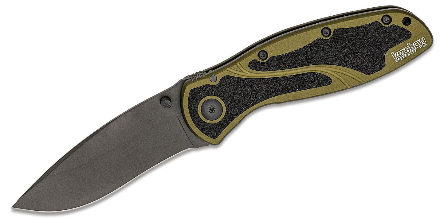 Kershaw 1670OLBLK Ken Onion Blur Assisted Folding Knife 3-3/8" Black Plain 14C28N Blade, Olive Drab, USA