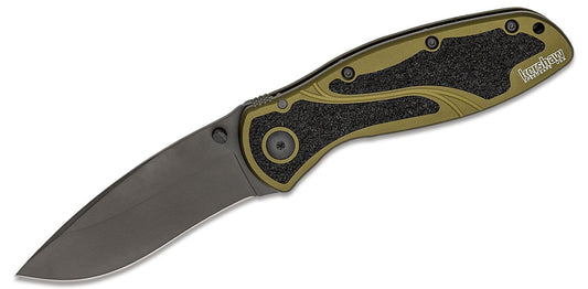 Kershaw 1670OLBLK Ken Onion Blur Assisted Folding Knife 3-3/8" Black Plain 14C28N Blade, Olive Drab, USA