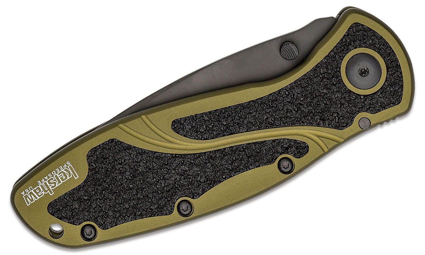 Kershaw 1670OLBLK Ken Onion Blur Assisted Folding Knife 3-3/8" Black Plain 14C28N Blade, Olive Drab, USA