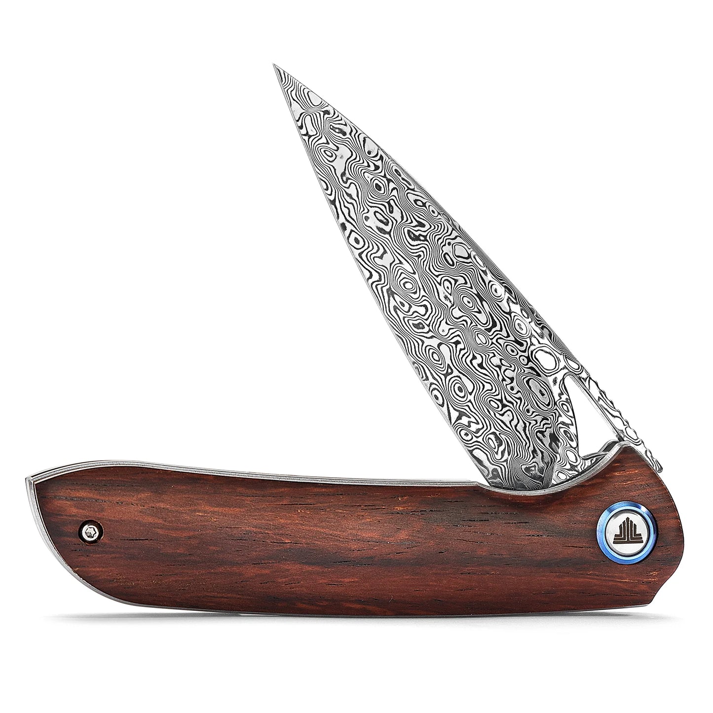 Trivisa SGR-01 Folding Knife Rosewood Handle Damascus Drop Point Plain Edge NIB