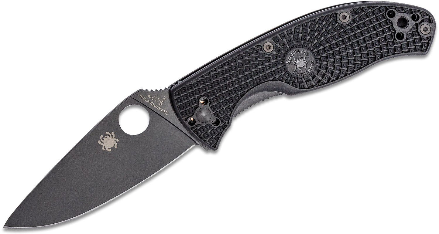 Spyderco Lightweight Tenacious Folding Knife 3.39" Black Oxide Plain Blade, Black FRN Handles, Liner Lock - C122PBBK