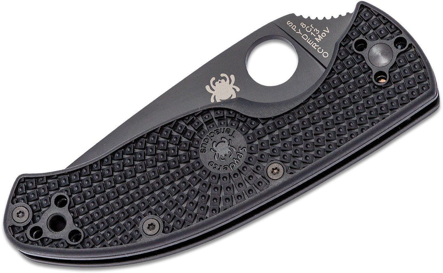 Spyderco Lightweight Tenacious Folding Knife 3.39" Black Oxide Plain Blade, Black FRN Handles, Liner Lock - C122PBBK