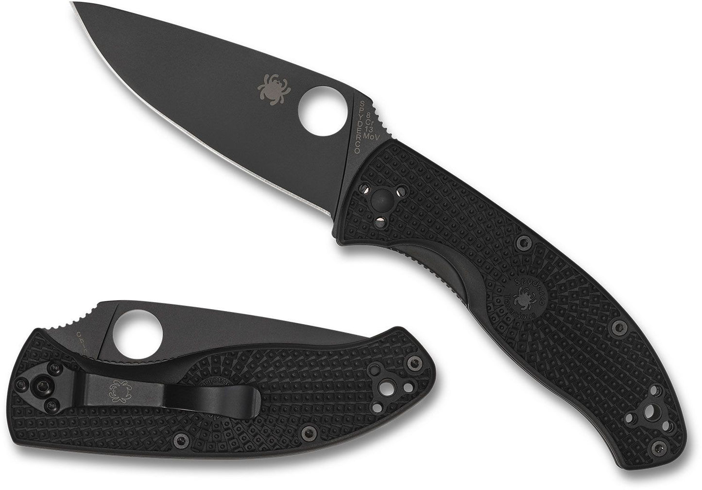 Spyderco Lightweight Tenacious Folding Knife 3.39" Black Oxide Plain Blade, Black FRN Handles, Liner Lock - C122PBBK