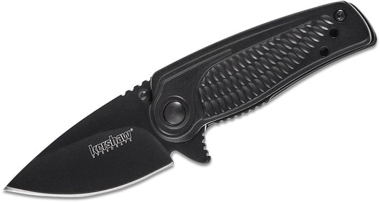 Kershaw 1313BLK Spoke Assisted Flipper Knife 2" Black Plain Blade, Stainless Steel Handles, Liner Lock