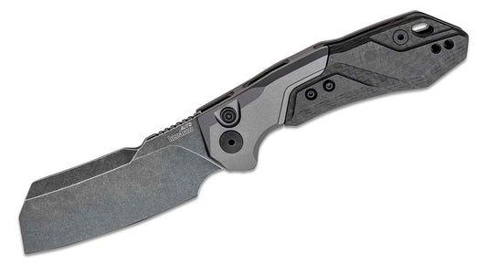 Kershaw 7850 Launch 14 AUTO Folding Knife 3.375" BlackWashed CPM-154 Cleaver Blade, Gray Anodized Aluminum Handles with Carbon Fiber Scale