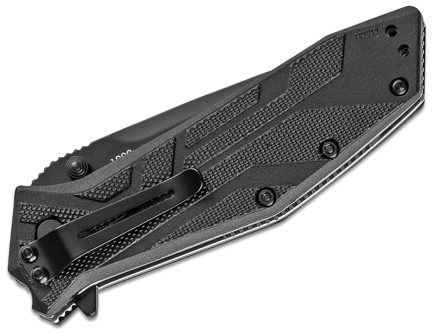 Kershaw 1990 Brawler Assisted Flipper 3.25" Black Tanto Blade, Black GFN Handles