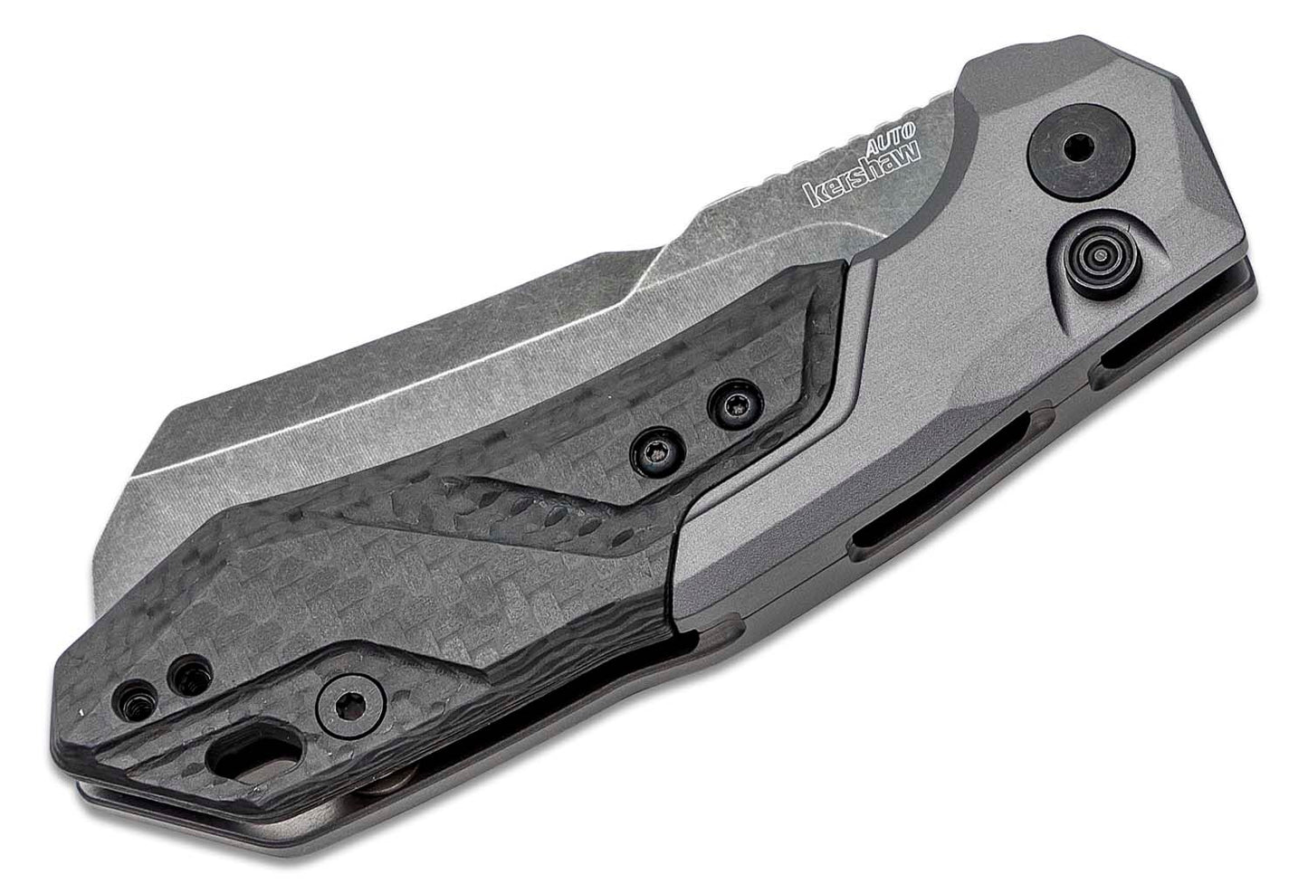 Kershaw 7850 Launch 14 AUTO Folding Knife 3.375" BlackWashed CPM-154 Cleaver Blade, Gray Anodized Aluminum Handles with Carbon Fiber Scale