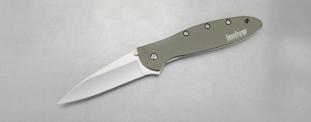 Kershaw 1660OL Ken Onion Leek Assisted Flipper Knife 3" Bead Blast Plain Blade, OD Green Aluminum Handles