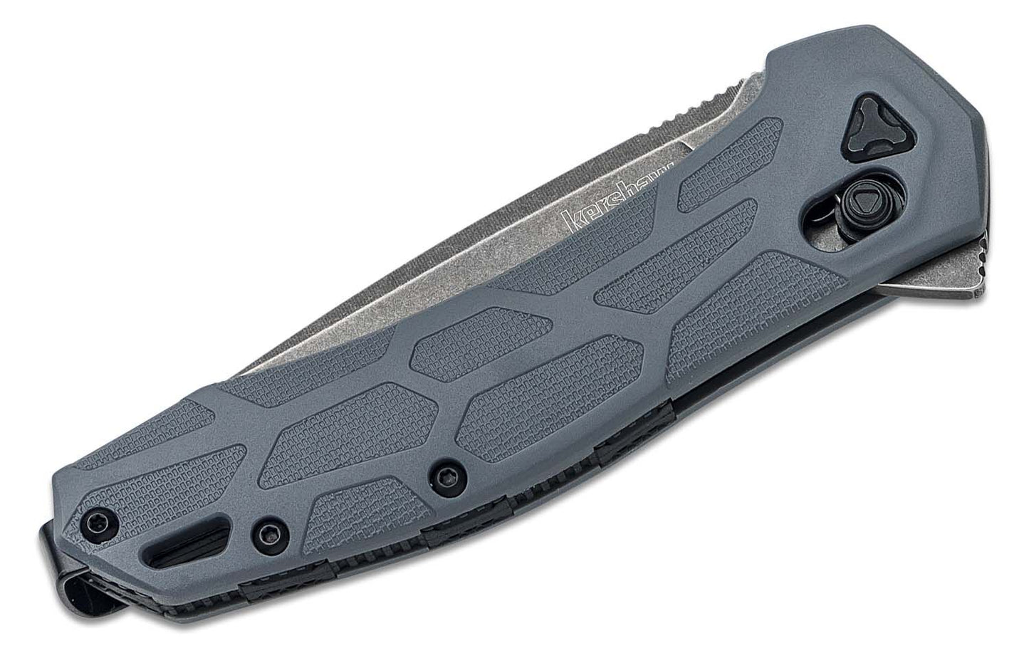 Kershaw 2042 Covalent DuraLock KVT Flipper Knife 3.2" D2 BlackWashed Drop Blade, Gray Glass-Reinforced Nylon Handles, Reversible Clip