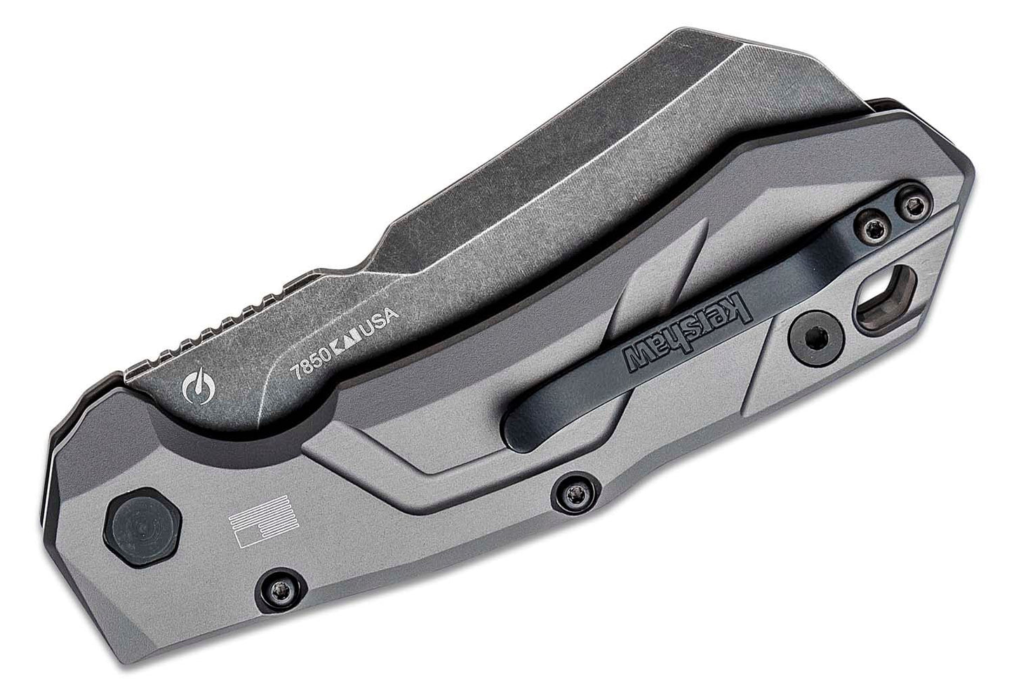 Kershaw 7850 Launch 14 AUTO Folding Knife 3.375" BlackWashed CPM-154 Cleaver Blade, Gray Anodized Aluminum Handles with Carbon Fiber Scale