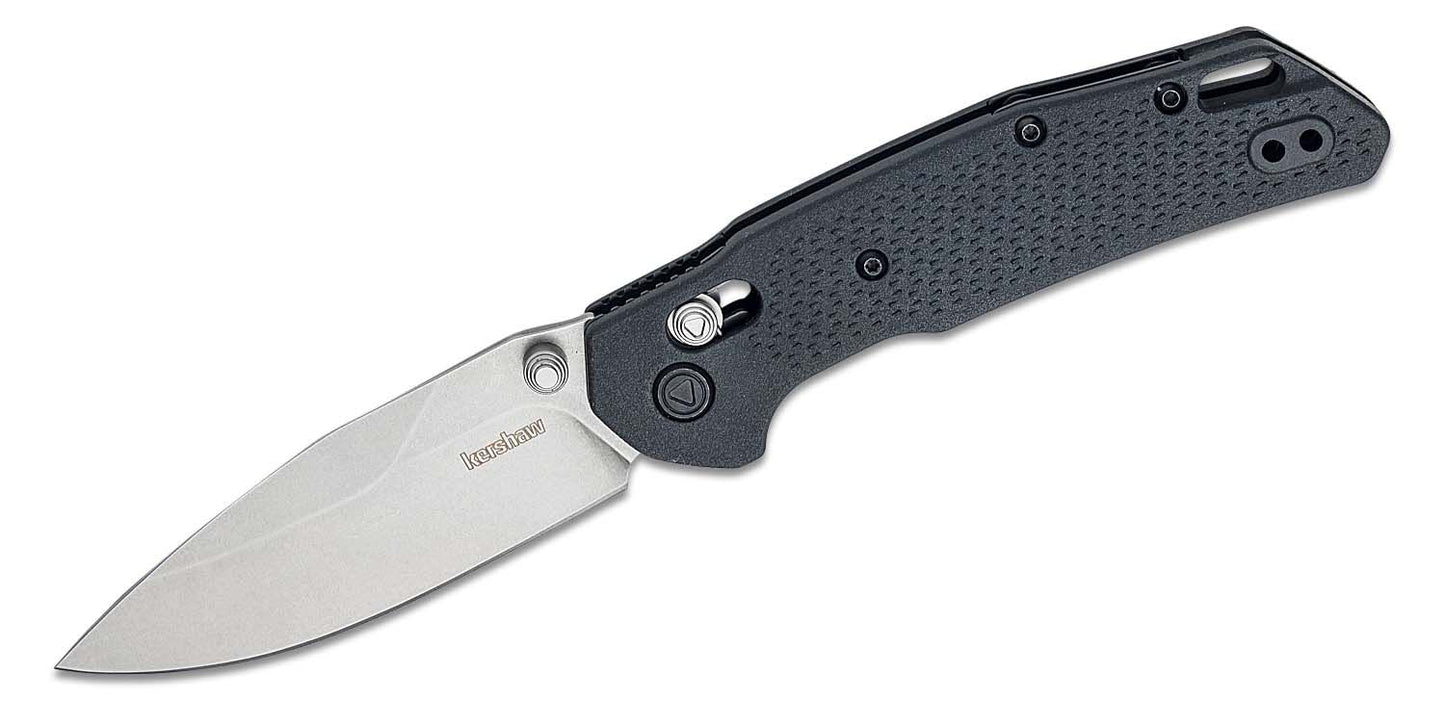 Kershaw 2037 Heist DuraLock Folding Knife 3.2" D2 Stonewashed Clip Point Blade, Black Glass-Reinforced Nylon Handles, Reversible Clip