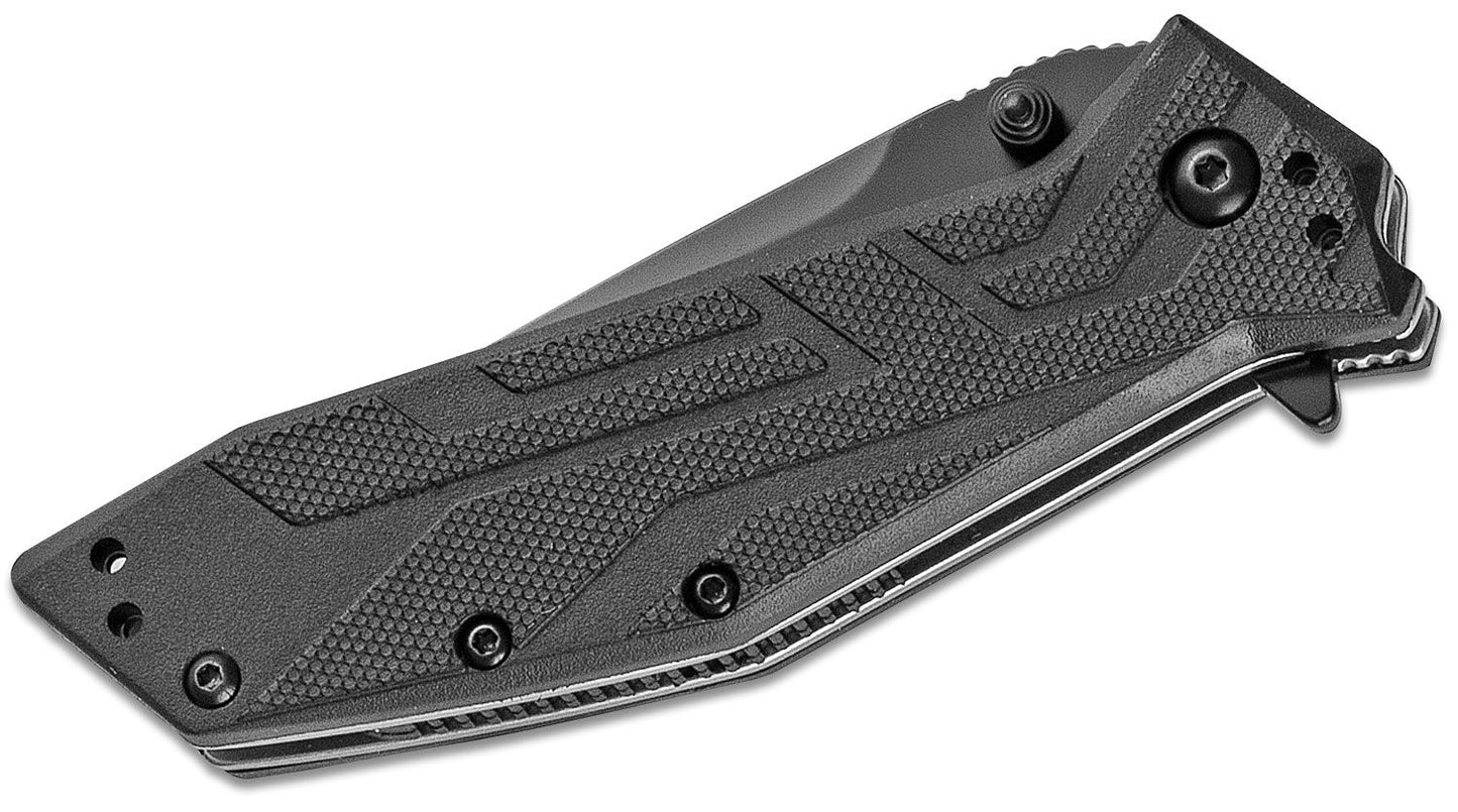 Kershaw 1990 Brawler Assisted Flipper 3.25" Black Tanto Blade, Black GFN Handles