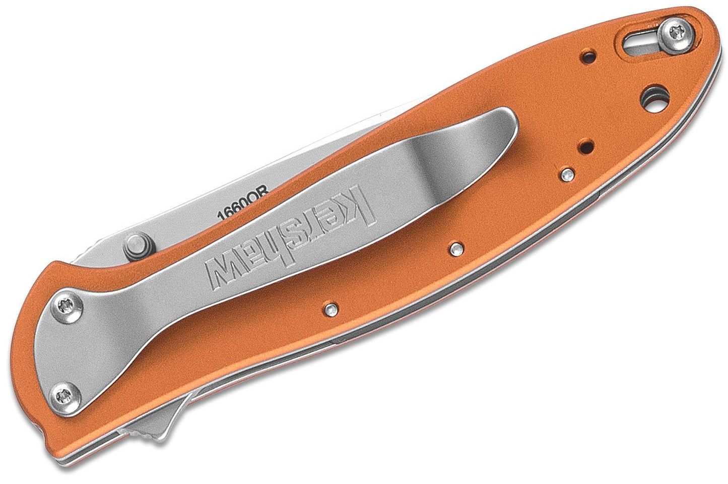 Kershaw 1660OR Ken Onion Leek Assisted Flipper Knife 3" Bead Blast Plain Blade, Orange Aluminum Handles