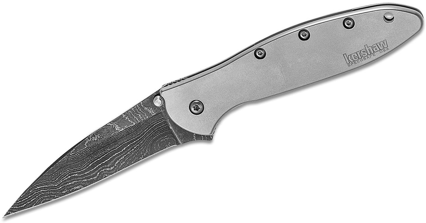 Kershaw 1660DAM Ken Onion Leek Assisted Flipper Knife 3" Damascus Plain Blade, Stainless