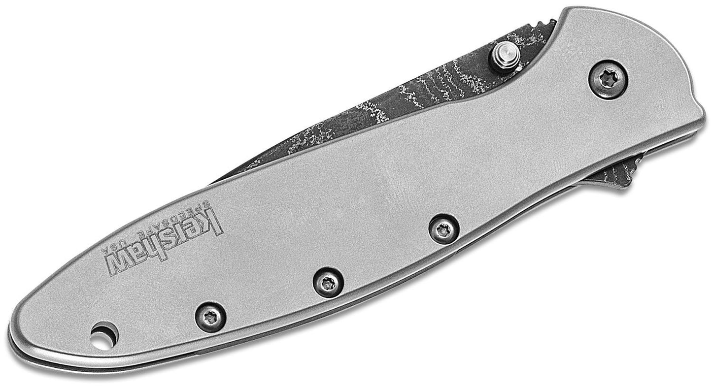 Kershaw 1660DAM Ken Onion Leek Assisted Flipper Knife 3" Damascus Plain Blade, Stainless