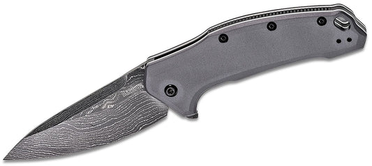 Kershaw 1776GRYDAM Link Assisted Flipper Knife 3.25" Damascus Plain Blade, Gray