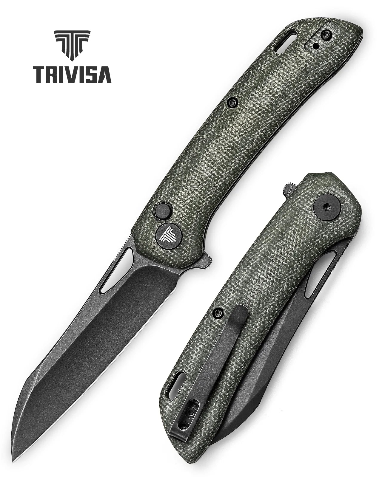 Trivisa Aries -04G Button Lock,3.54" 14C28N Steel,Micarta Handle