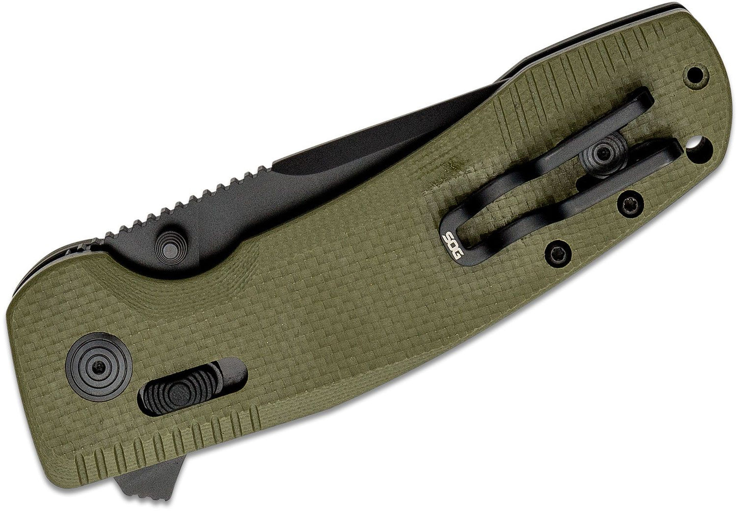 SOG SOG-Tac XR Folding Knife 12-38-02-57, 3.39" D2 Black Drop Point Plain Blade, OD Green G-10 Handle