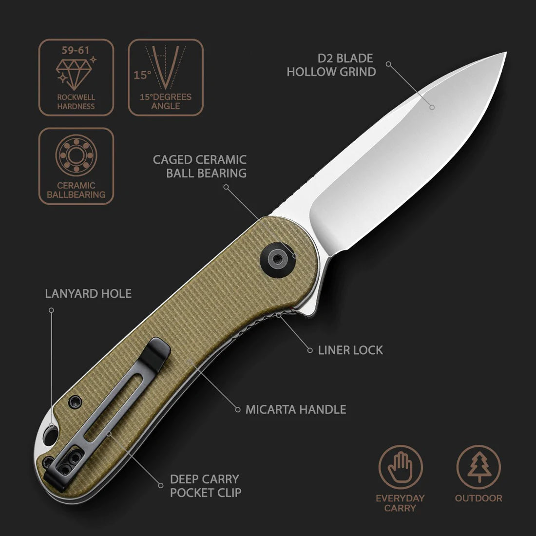 CIVIVI Elementum Flipper Knife Micarta Handle (2.96" D2 Blade) - C907S