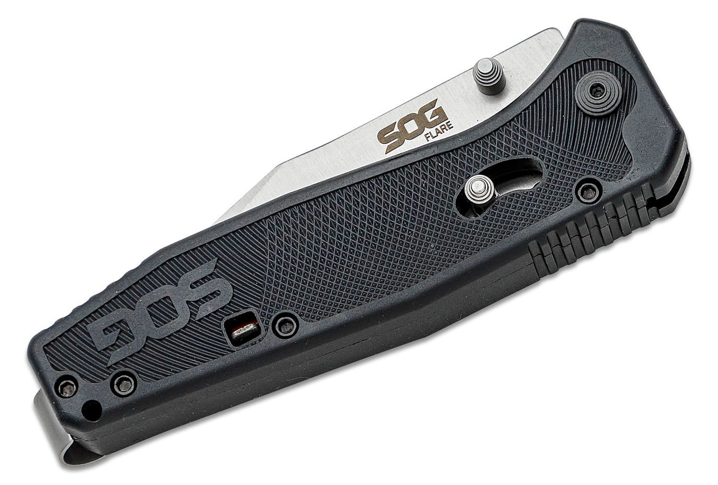 SOG Flare Assisted Folding Knife 3.5" Satin Plain Blade, Black GRN Handles - FLA1001-CP