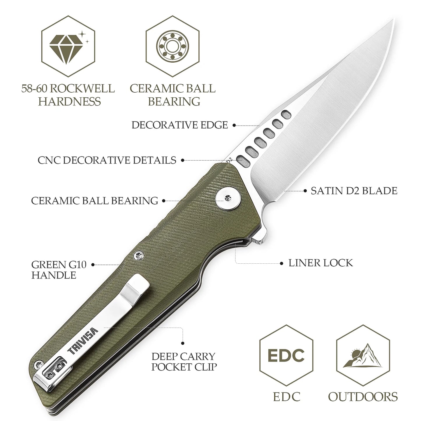 Trivisa Orion-03G Liner Lock,3.62" D2 Steel,G10 Handle