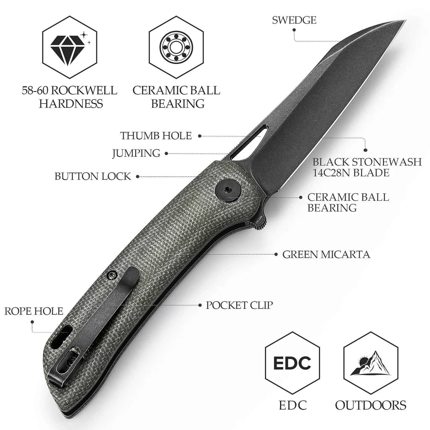 Trivisa Aries -04G Button Lock,3.54" 14C28N Steel,Micarta Handle