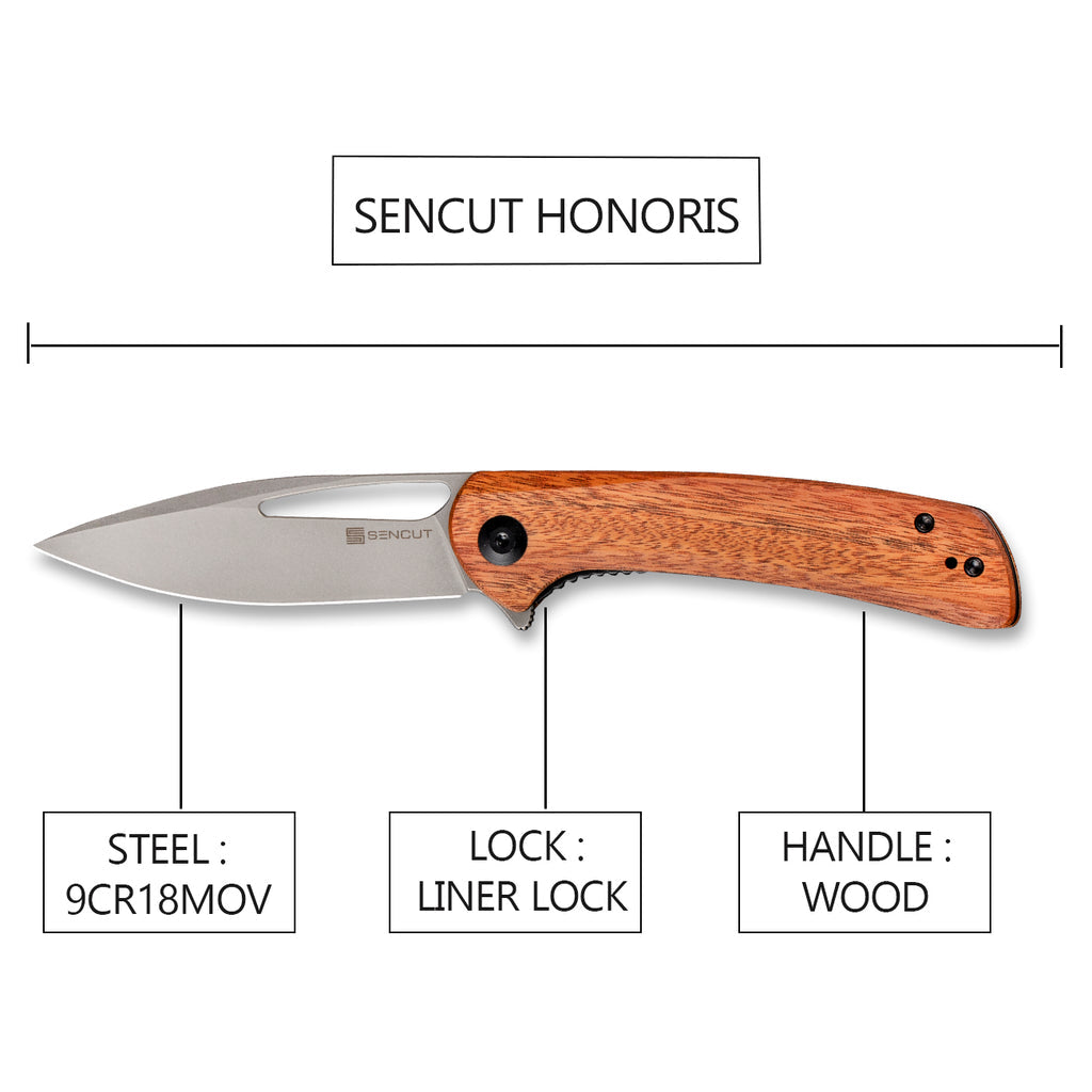 SENCUT Honoris Flipper Knife Cuibourtia Wood Handle (3.47" Gray Stonewashed 9Cr18MoV Blade) SA07A