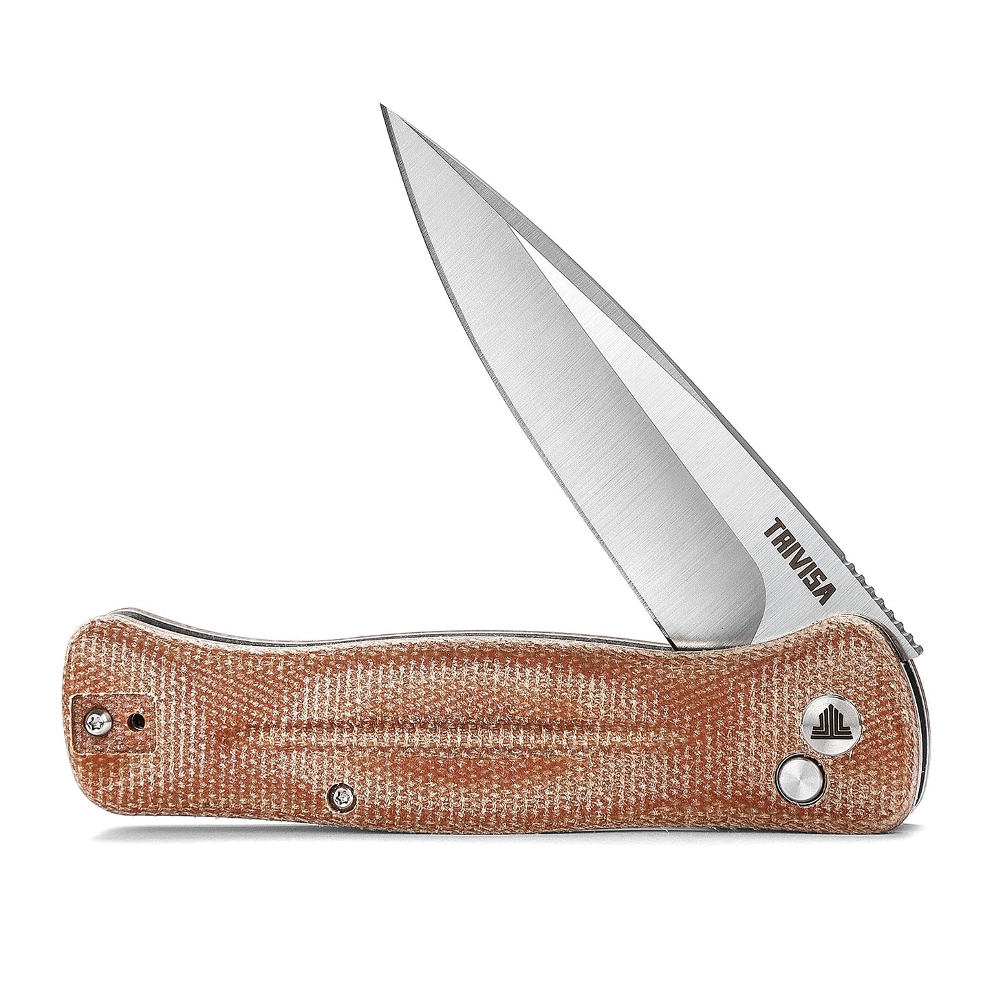 TRIVISA Dor-04Br Button Lock,3.66" 14C28N Steel,Micarta Handle