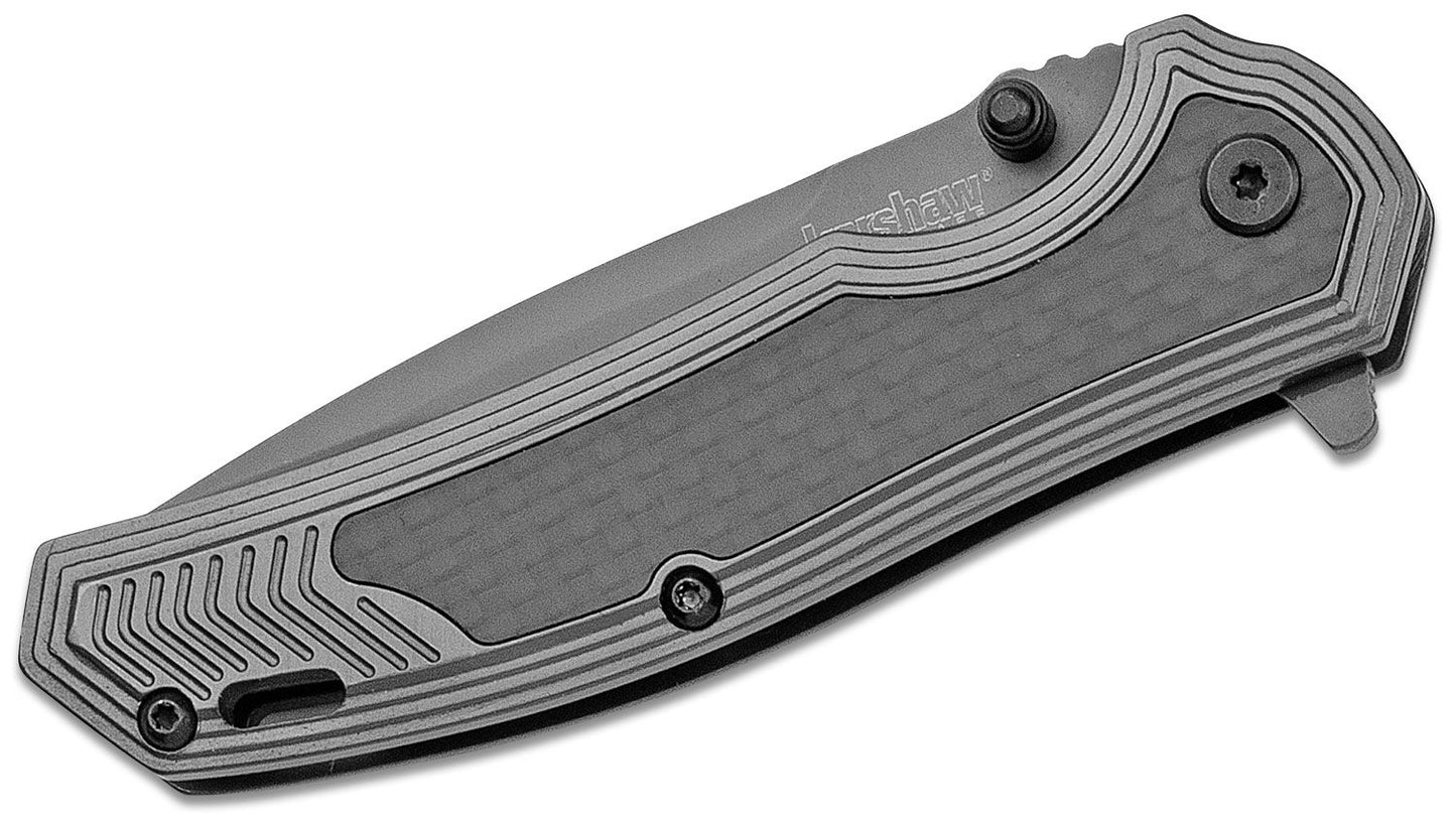 Kershaw 8310 Fringe Assisted Flipper 3" Ti Drop Point Blade and Stainless Steel Handles with Carbon Fiber Insert