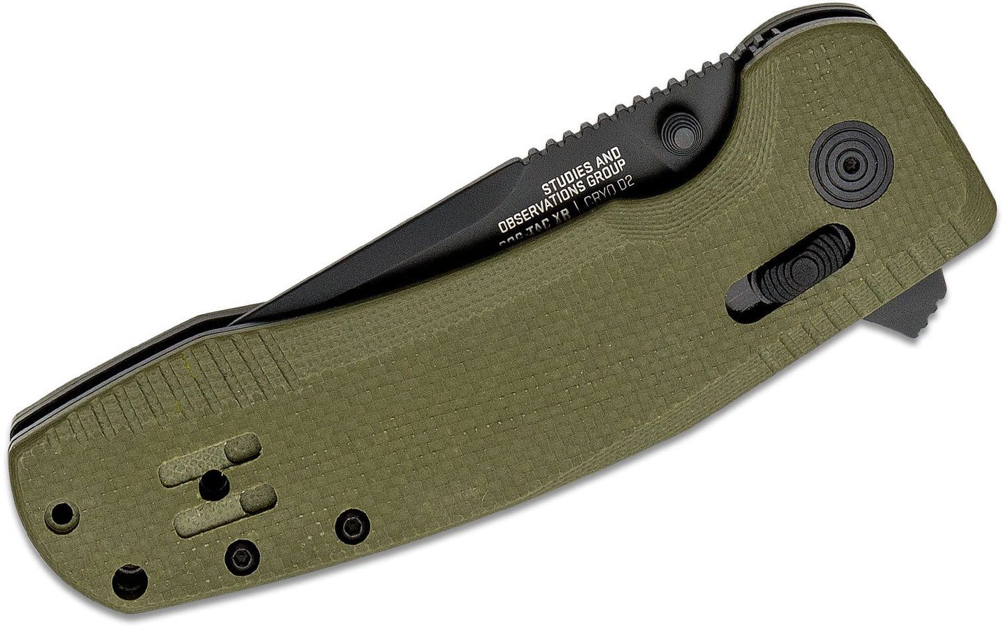 SOG SOG-Tac XR Folding Knife 12-38-02-57, 3.39" D2 Black Drop Point Plain Blade, OD Green G-10 Handle