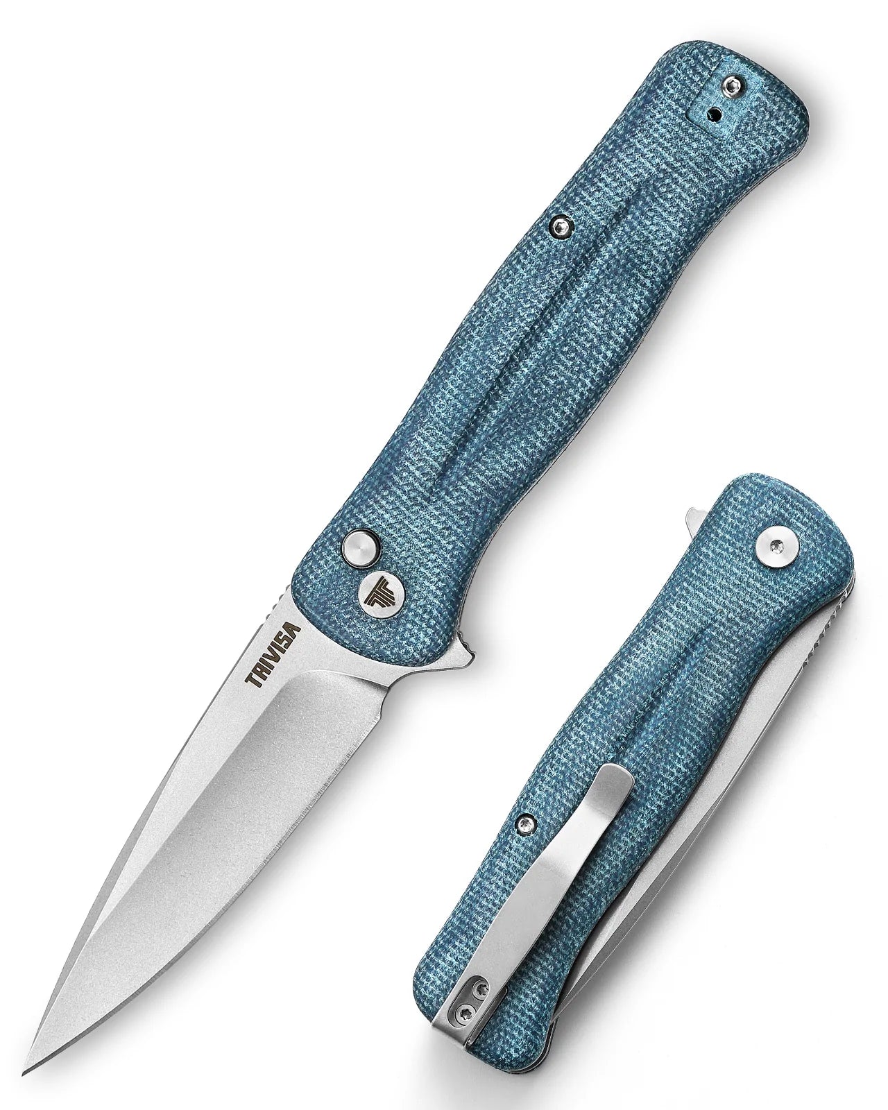 TRIVISA Dor-04Bu Button Lock,3.66" 14C28N Steel,Micarta Handle