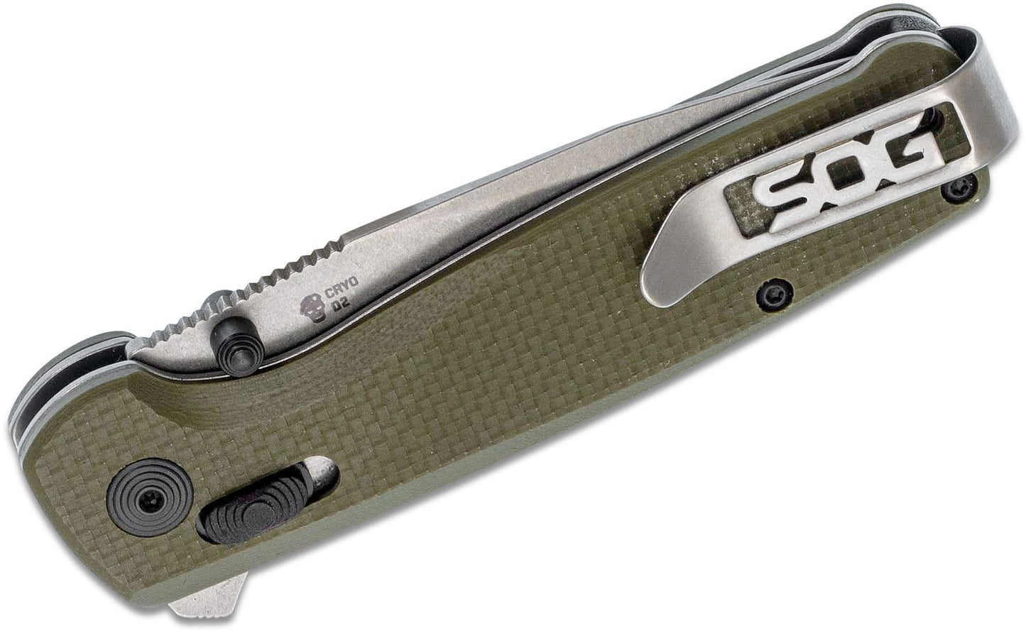 SOG Terminus XR Flipper Knife 2.95" Stonewashed Point Blade, OD Green G10 Handles - XR Lock - TM1022-BX