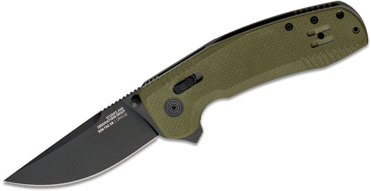 SOG SOG-Tac XR Folding Knife 12-38-02-57, 3.39" D2 Black Drop Point Plain Blade, OD Green G-10 Handle