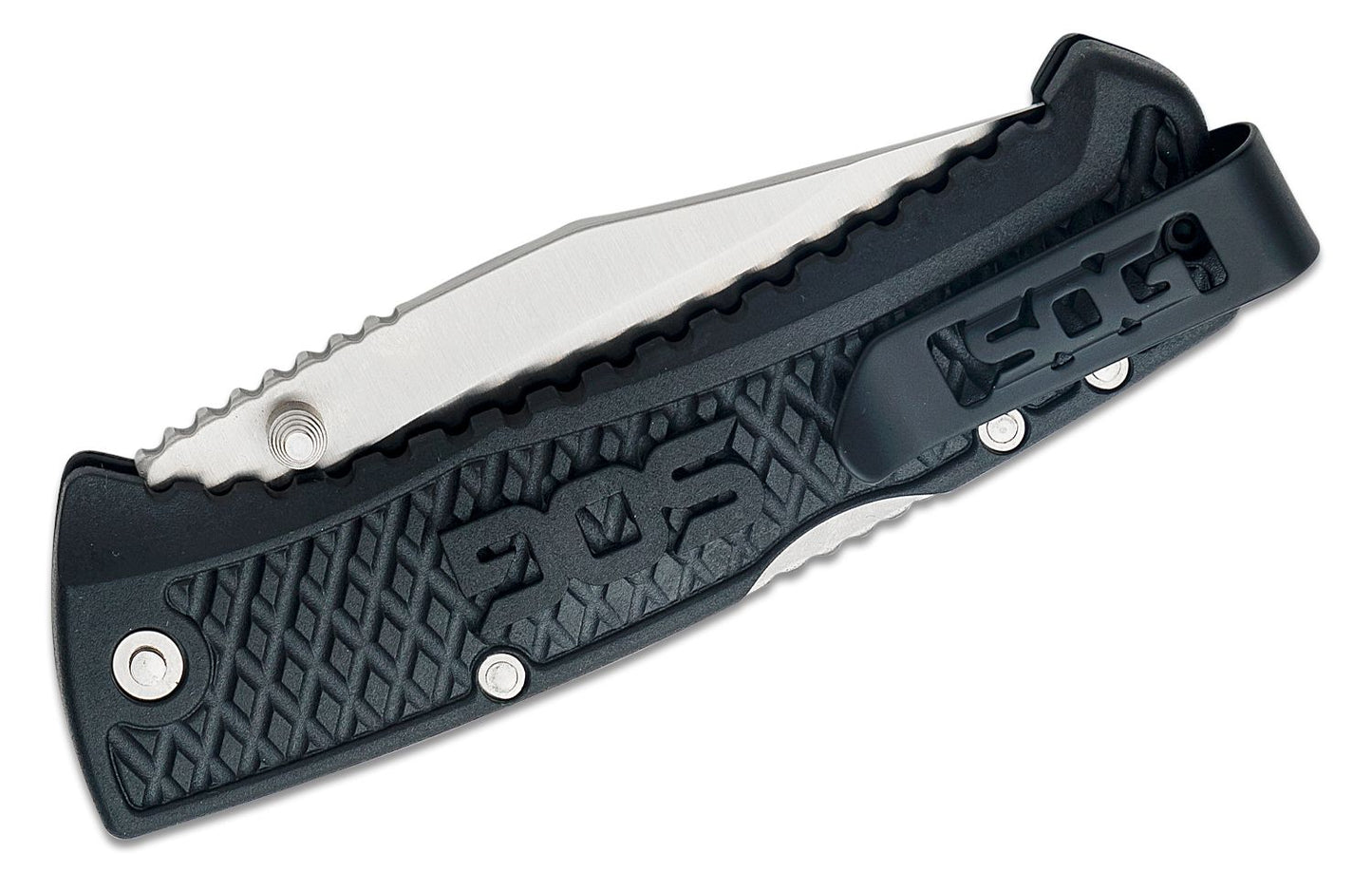 SOG Traction Folding Knife 3.5" Clip Point Plain Blade, Black GRN Handles - TD1011-CP