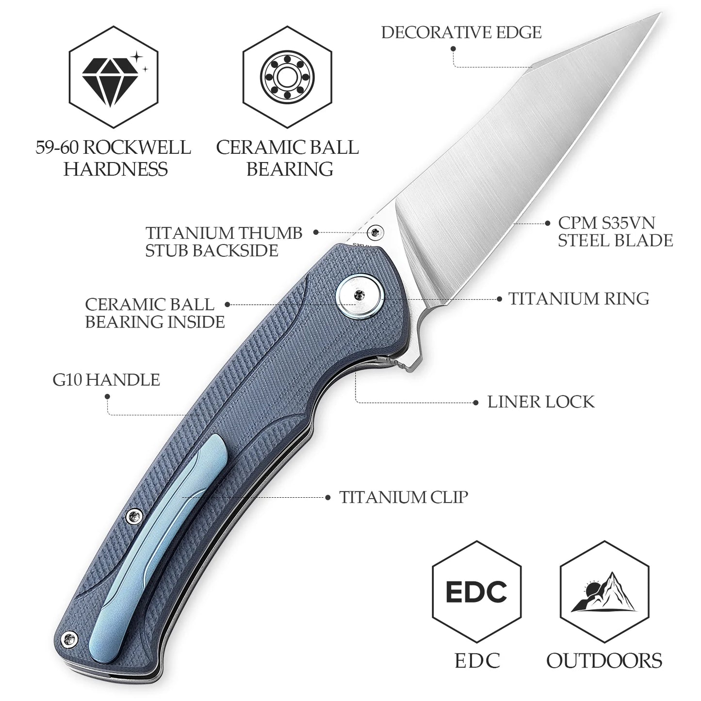 Trivisa Lynx-03G Thumb Stud,3.66" S35VN Steel,G10 Handle