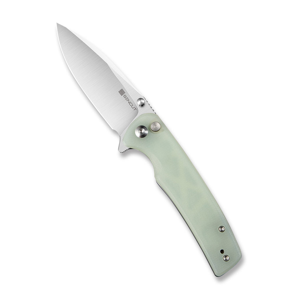 SENCUT Sachse Button Lock/Flipper Knife Natural Micarta Handle (3.47" Satin Finished 9Cr18MoV Blade) S21007-4