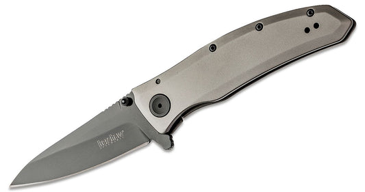 Kershaw 2200 Grid Assisted Flipper 3.7" Black Blade, Stainless Steel Handles