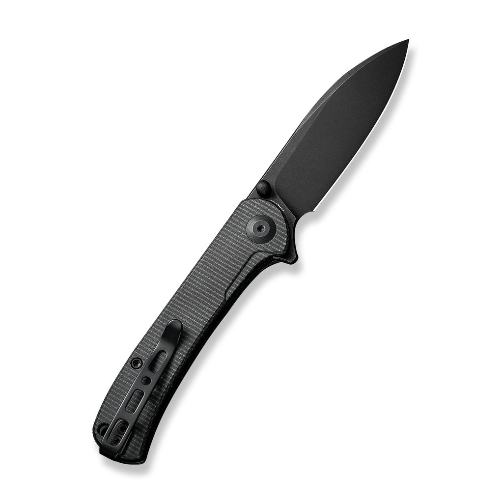 SENCUT Scepter Flipper Knife Dark Green Canvas Micarta Handle (2.97" Black Stonewashed 9Cr18MoV Blade) SA03G