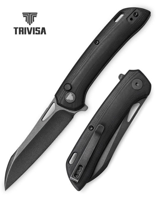 Trivisa Aries-03B Black on Black Button Lock,3.54" 14C28N Steel,G10 Handl