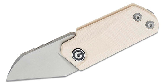 CIVIVI Knives C2108C Ostap Hel Ki-V Double Detent Slipjoint Front Flipper Knife 1.55" Bead Blasted Wharncliffe Blade, Ivory G10 Handles