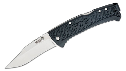 SOG Traction Folding Knife 3.5" Clip Point Plain Blade, Black GRN Handles - TD1011-CP